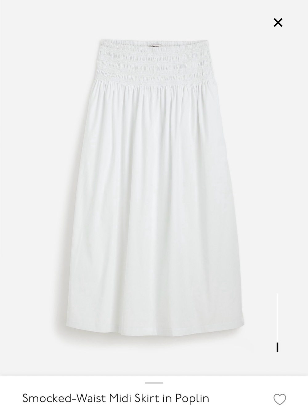 NWOT Madewell Smocked-Waist Poplin Midi Skirt, XXS - Picture 6 of 9
